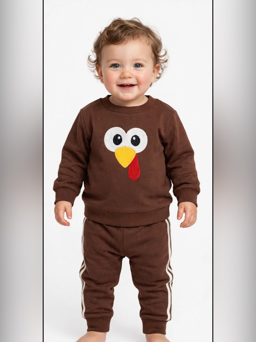 Kids Brown Turkey Face Matching Set - Cozy Play Outfit